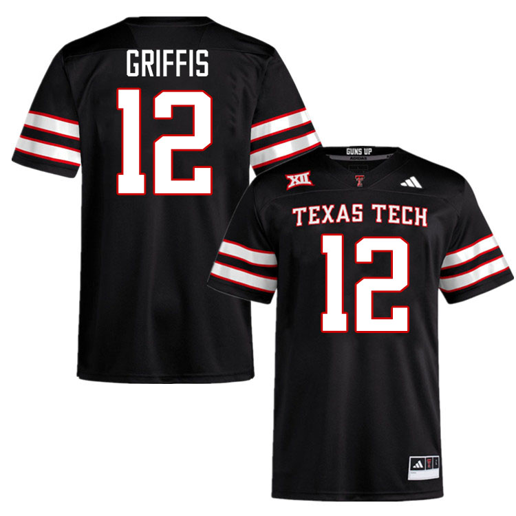 #12 Mitch Griffis Texas Tech Red Raiders Jerseys College Football Uniforms Stitched-Black #12 Mitch Griffis Texas Tech Red Raiders Jerseys College Football Uniforms Stitched-Black